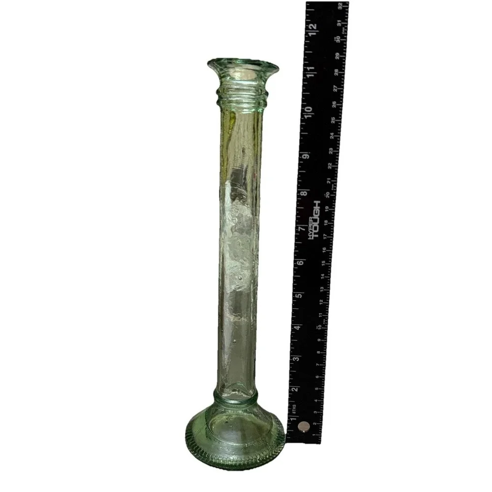 Vintage Green‎ Glass Candlestick Holder 11